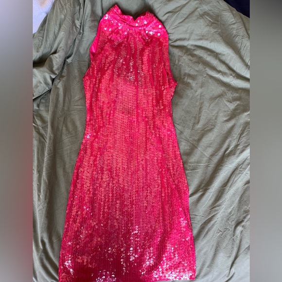 Hot Pink Sequin Vintage Dress - Picture 3 of 5
